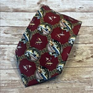 Fish tie Vintage Brick red Silk Tie with Fish Pattern Eagle Neckwear